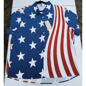 Hardaddy USA Flag Hawaiian Men's  XXL Shirt NWT #1331885 Stars And Stripes Aloha